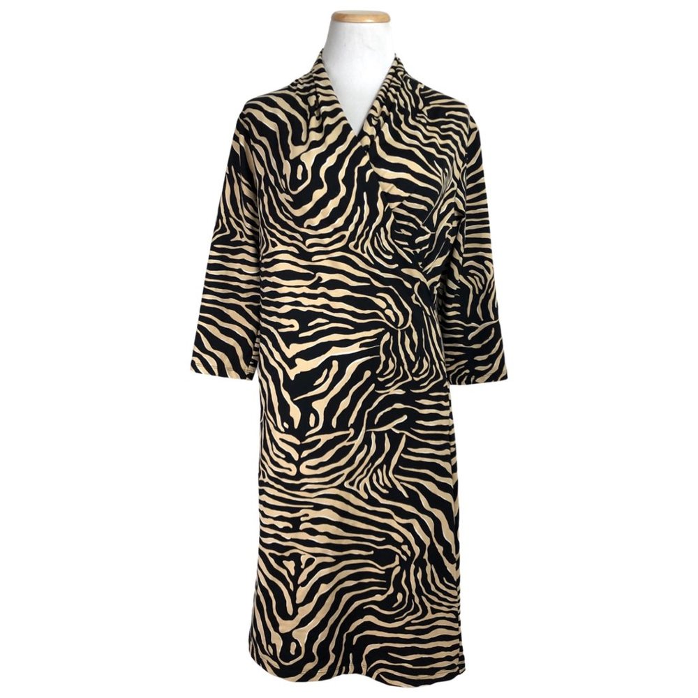 J McLaughlin Tiger Print Dress NWT 3/4 Sleeve V Neck Wrap Stretch Knit $228 RV M